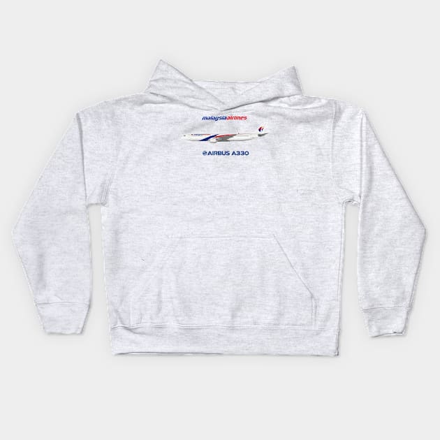 Illustration Of Malaysia Airlines Airbus A330-300 Kids Hoodie by SteveHClark